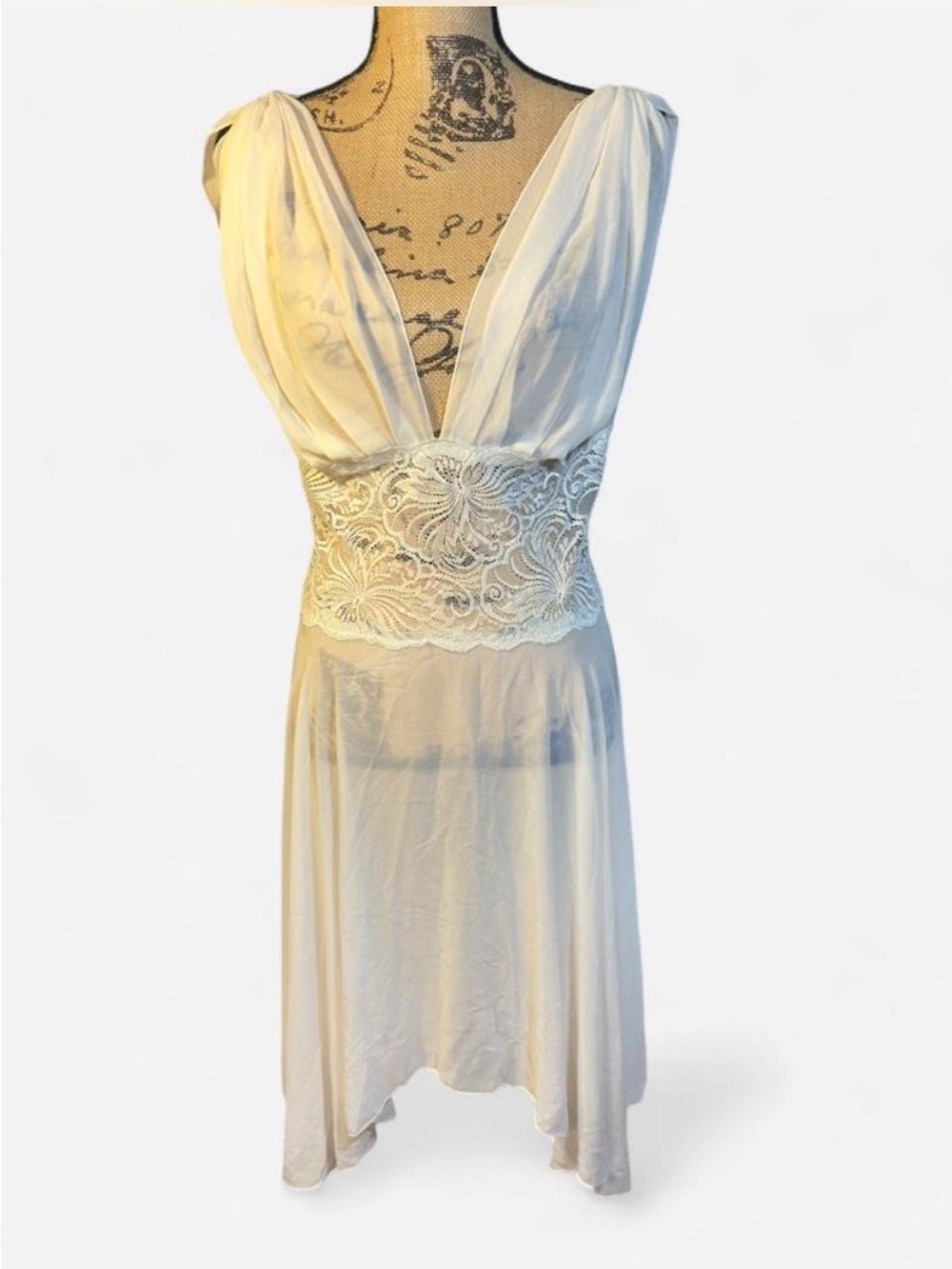 Victoria's Secret White Lace Deep V Slip Dress Nightgown Lingerie Medium